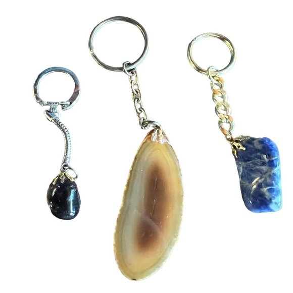 Unbranded Accessories - Crystal Rock Pendant Keychain Set Of 3 Geode Slice Gems
